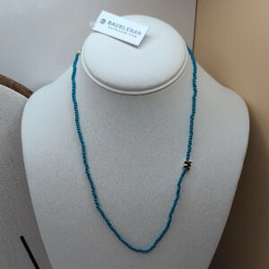 BaubleBar Turquoise Beaded Necklace with M initial